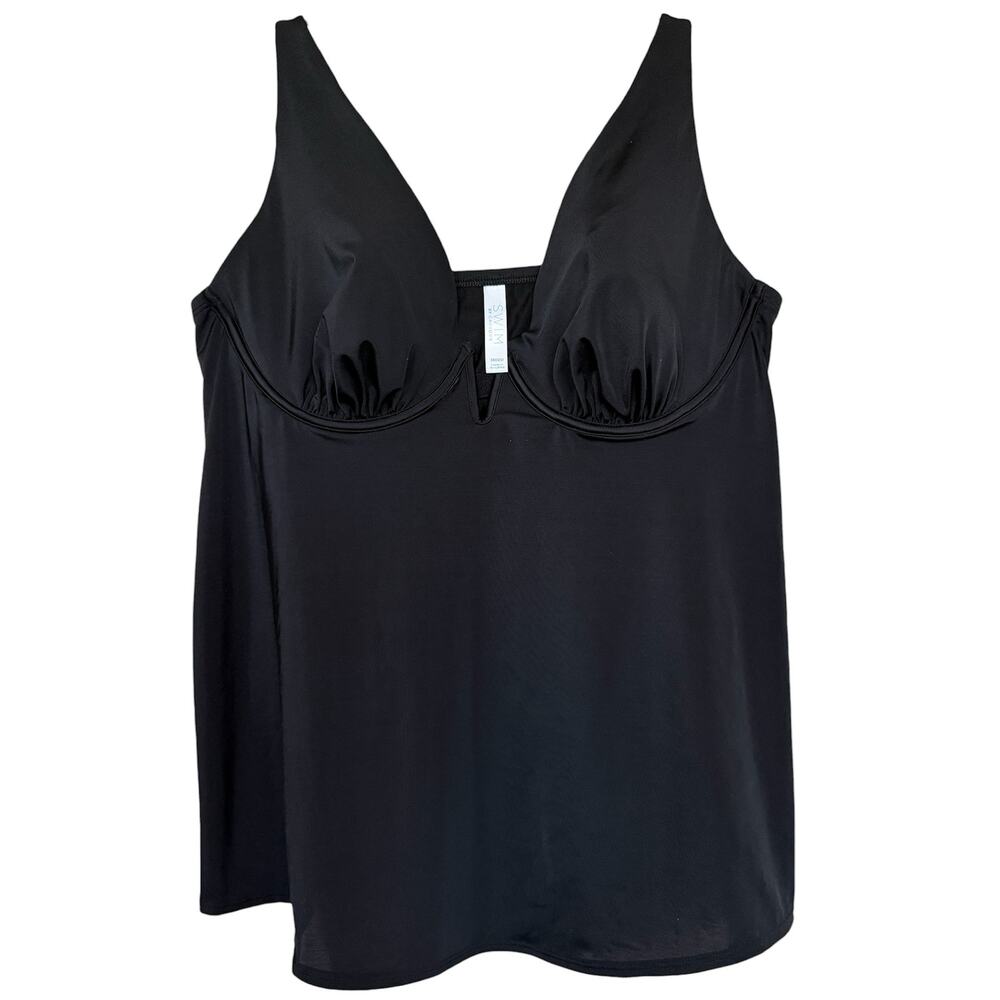 SWIM by Cacique Lightly Lined Plunge Black Swim Top Size 38DDD New With Tags